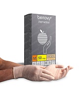 Перчатки одноразовые Benovy латексные опудреные телесные гладкие (цена за 50 пар)